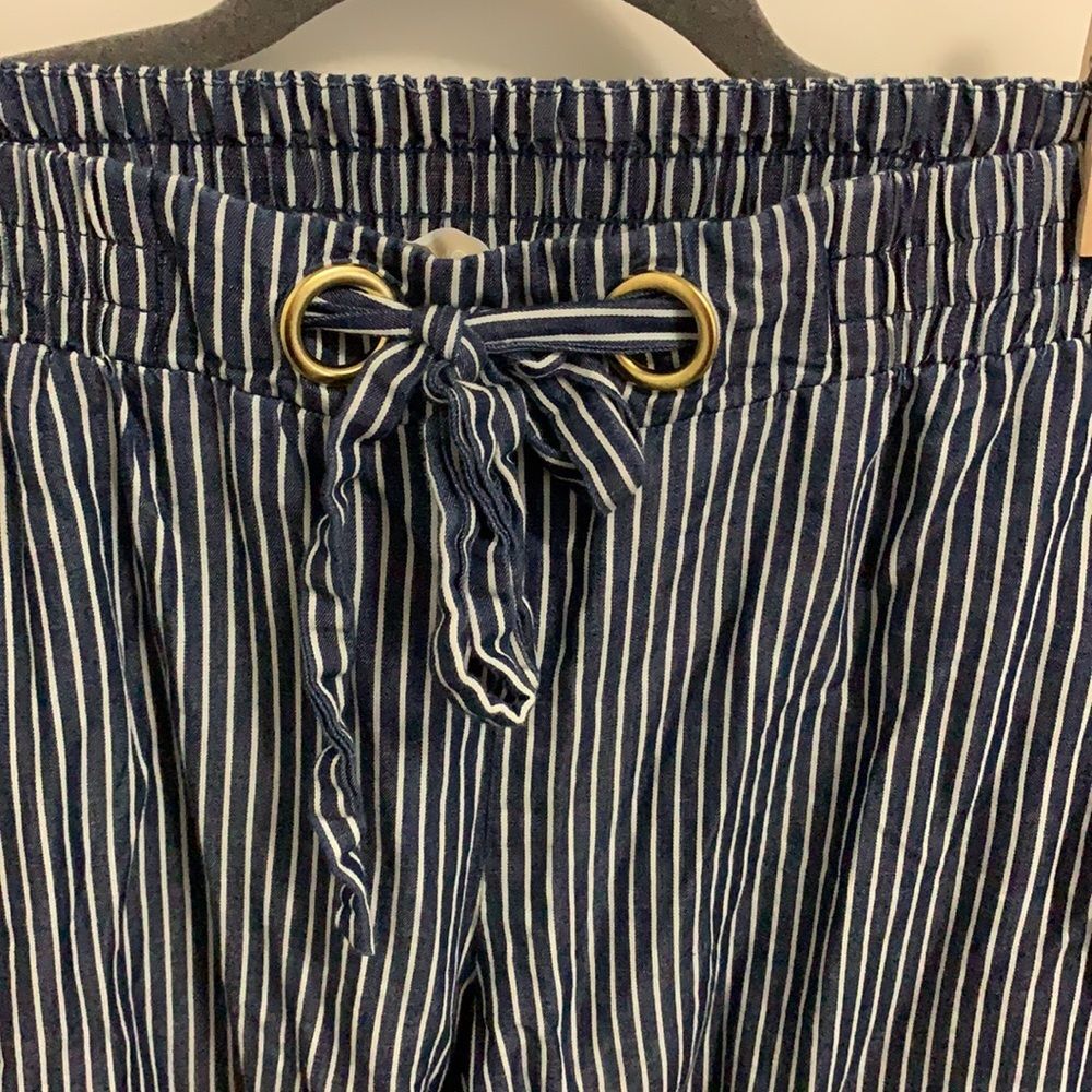 Michael Kors Cropped Blue‑White Striped Drawstring Pants Size M - Picture 2 of 5
